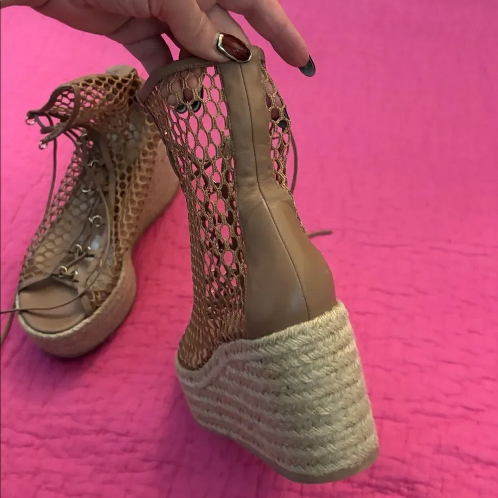Gianvito Rossi Tan Lace-Up Espadrilles